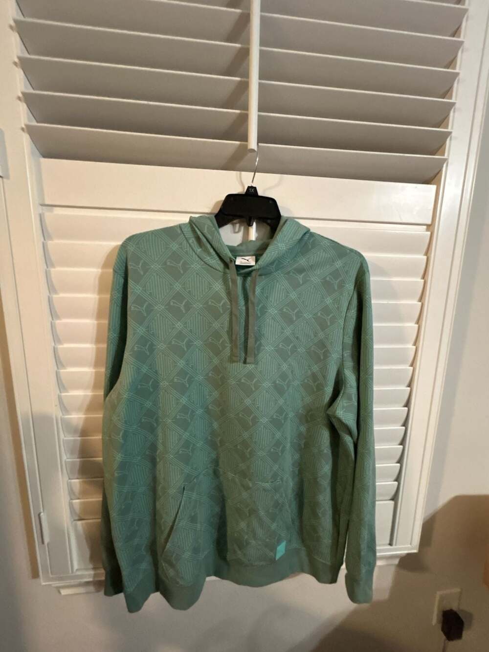 PUMA Mens Logomania AOP Logo Pullover Hoodie Sweatshirt Green Moon XL